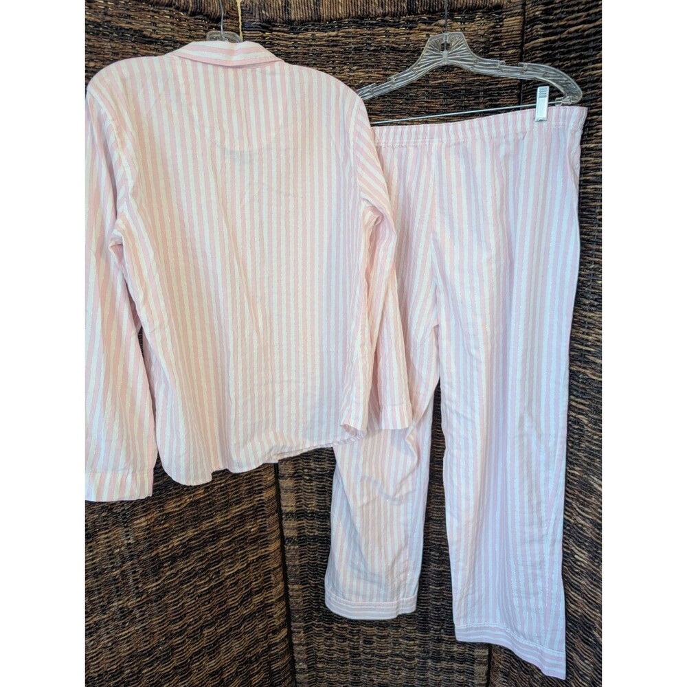 Victoria's Secret Signature Stripe Pajamas Set 2 Piece XL Pink Silver Metallic - Picture 2 of 12